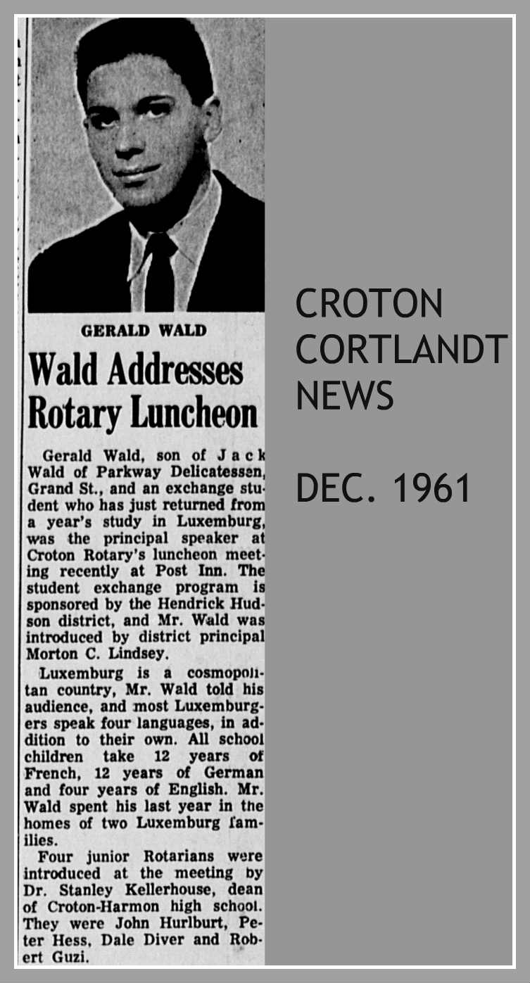EverythingCroton 1961, GERALD WALD ADDRESSES CROTON ROTARY