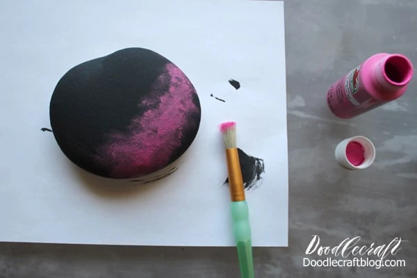 Painting a galaxy with stars and planets and the moon on a rock with hand lettered text diy instructions