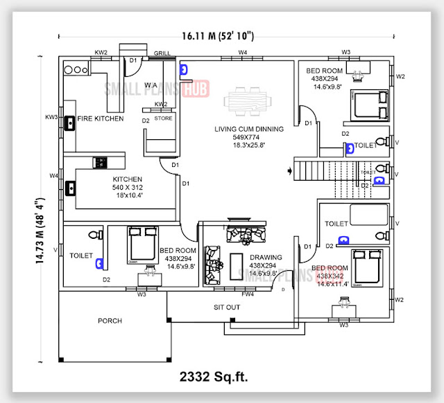 Five Bedroom Kerala Style Two Storey House Plans Under 3000 Sq.ft. | 4 ...