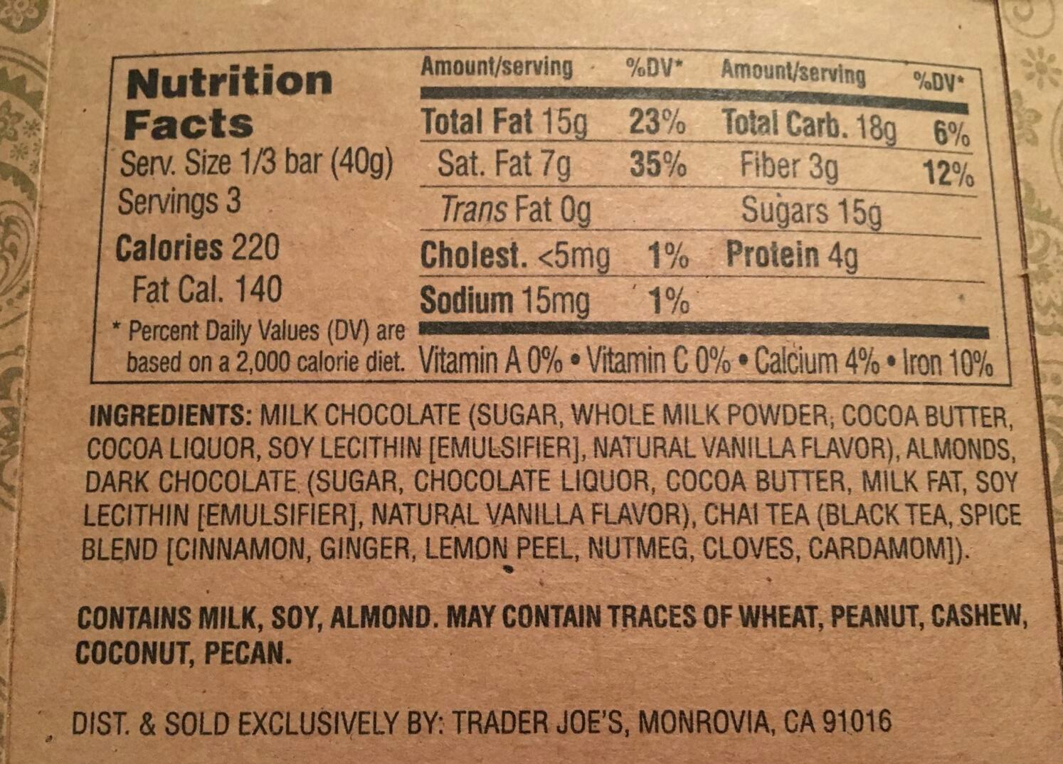 What's Good at Trader Joe's? Trader Joe's Chocolate Chai & Almond Bar