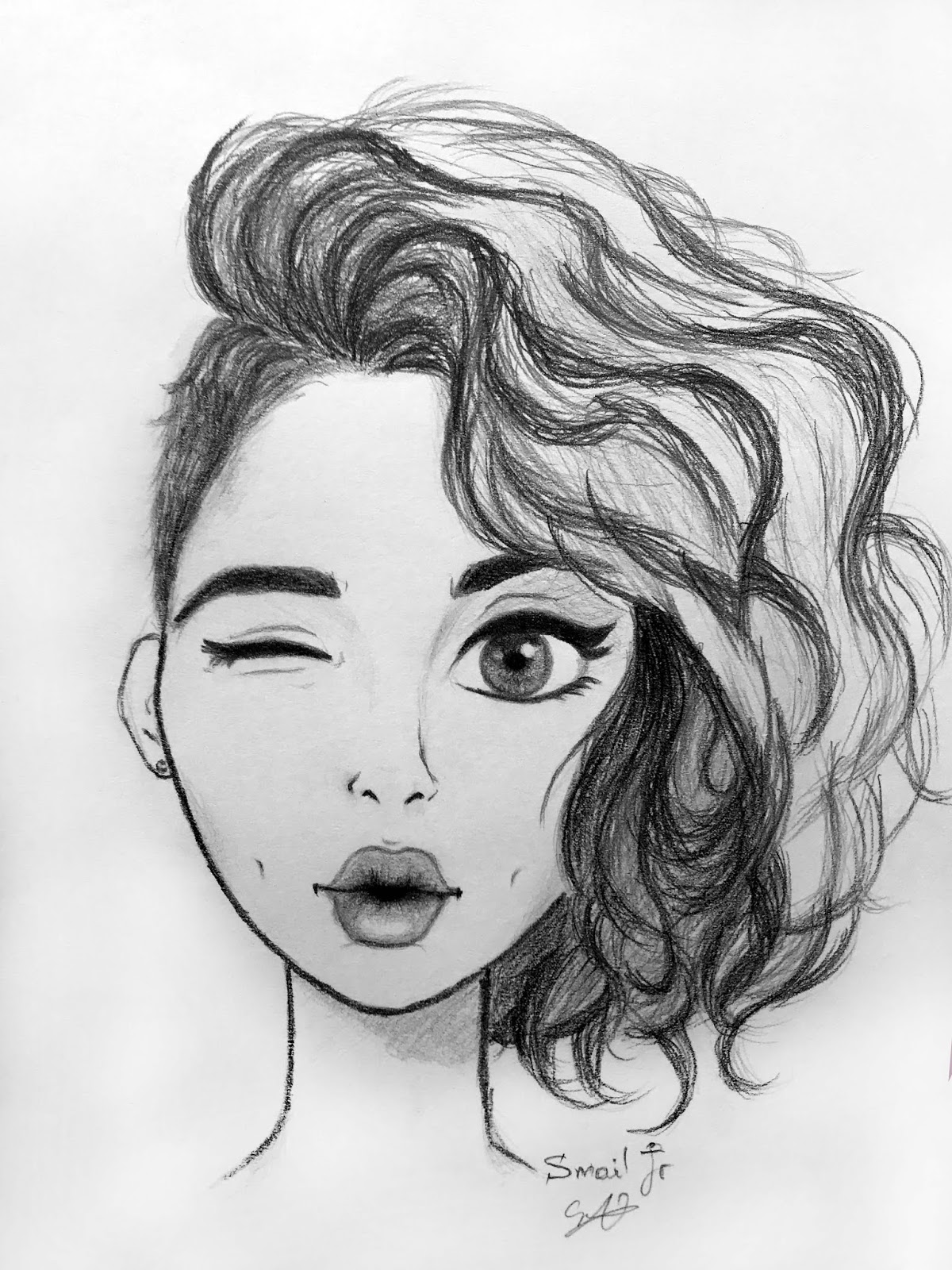 Cartoon girl face pencil sketch - Smail Jr