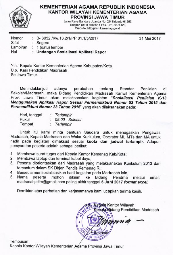 Pendma Kab. Mojokerto Undangan Sosialisasi Penilaian K13