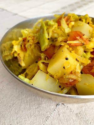 Kobi Bateta nu Shaak, Indian food, dry curry, cabbage, sweet potato