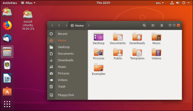 مدير ملفات Nautilus على سطح مكتب Ubuntu Linux.