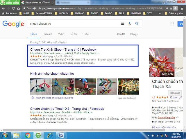 Từ khóa "chuon chuon tre" đứng top Google