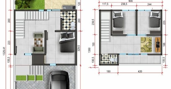 Lingkar Warna Denah Rumah Minimalis Ukuran 6x13 Meter 3 Kamar