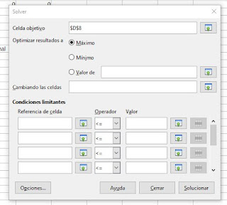 Función Solver en Libreoffice Calc