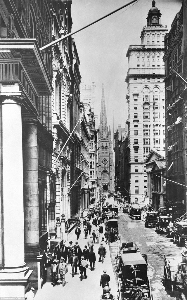 Amazing Historical Photo of Wall Street, N.Y. with Trinity Church in 1900 