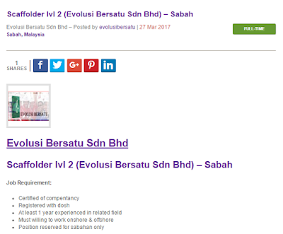 Scaffolder Lvl 2 Evolusi Bersatu Sdn Bhd Sabah Oil Gas Vacancies
