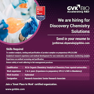 GVK BIO - Multiple Openings in Discovery Chemistry Solutions - Apply Now