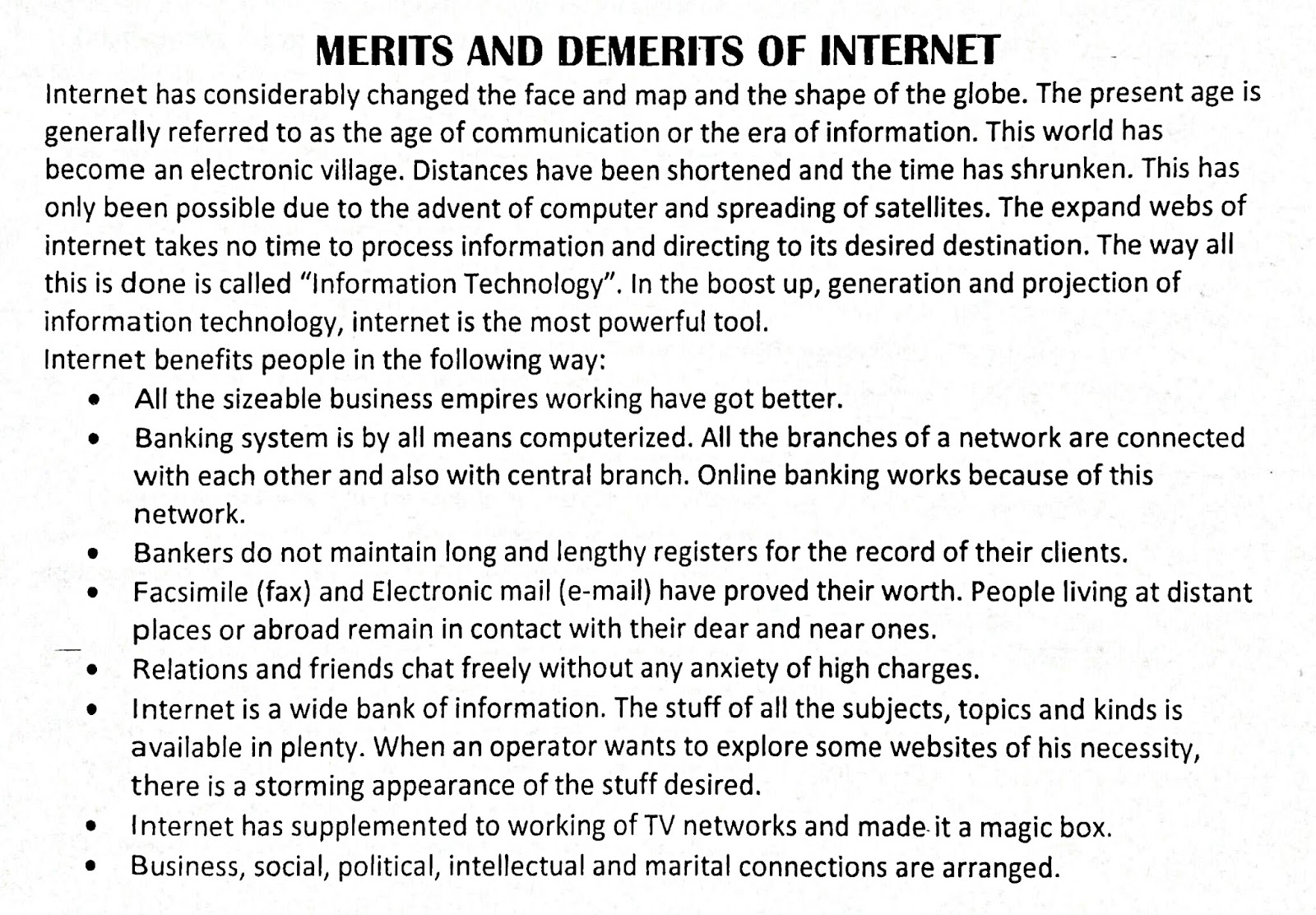 write an essay on merits and demerits of internet