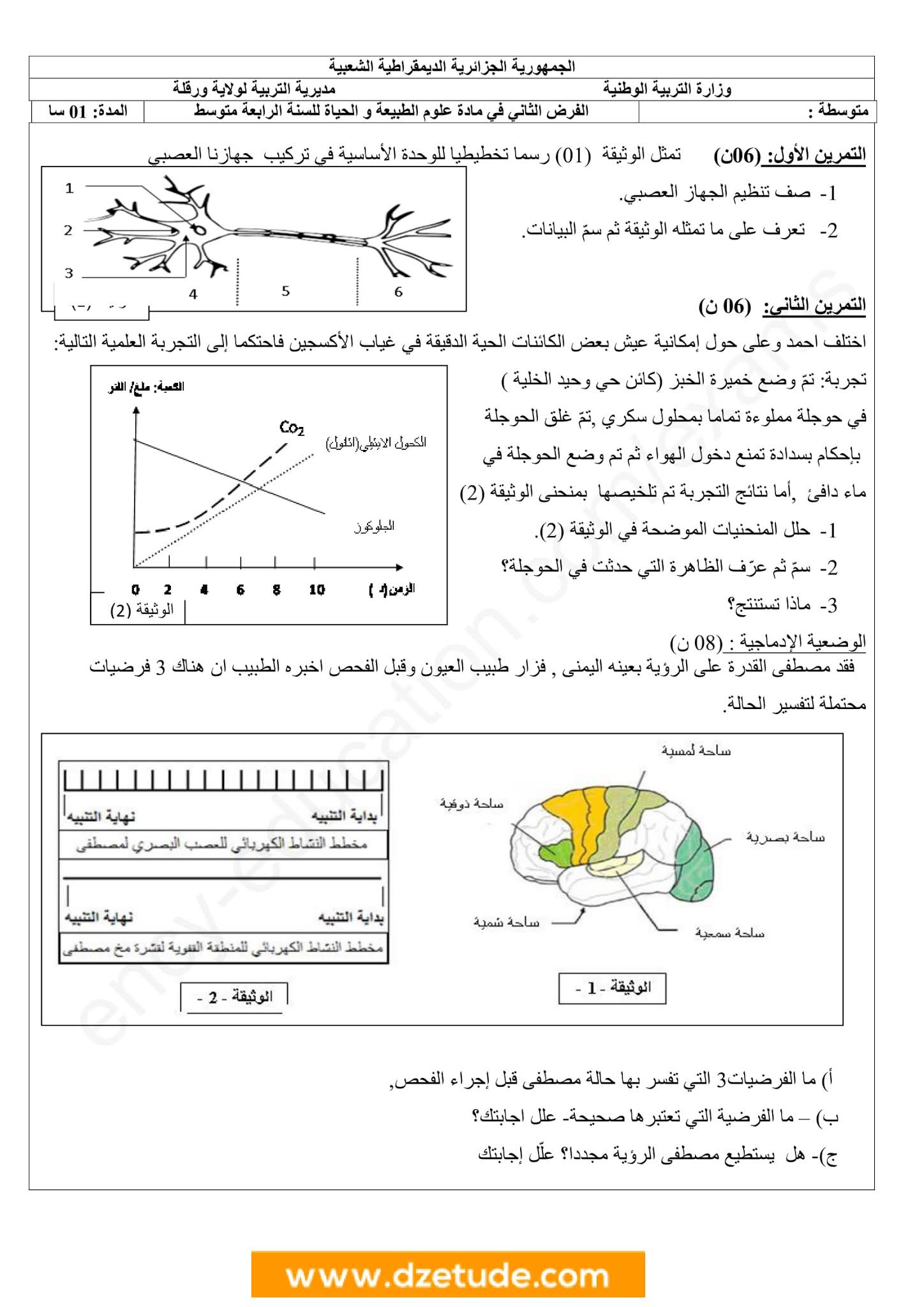 فرض العلوم الطبيعية الفصل الثاني للسنة الرابعة متوسط - الجيل الثاني نموذج 8