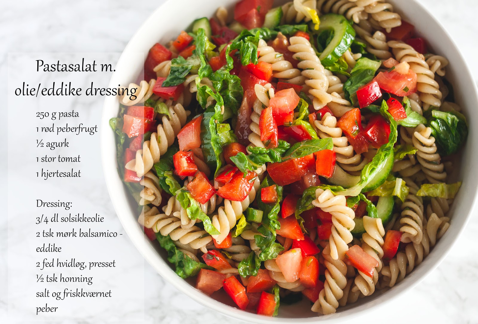 Mad & Søde Sager Pastasalat med olie eddike dressing