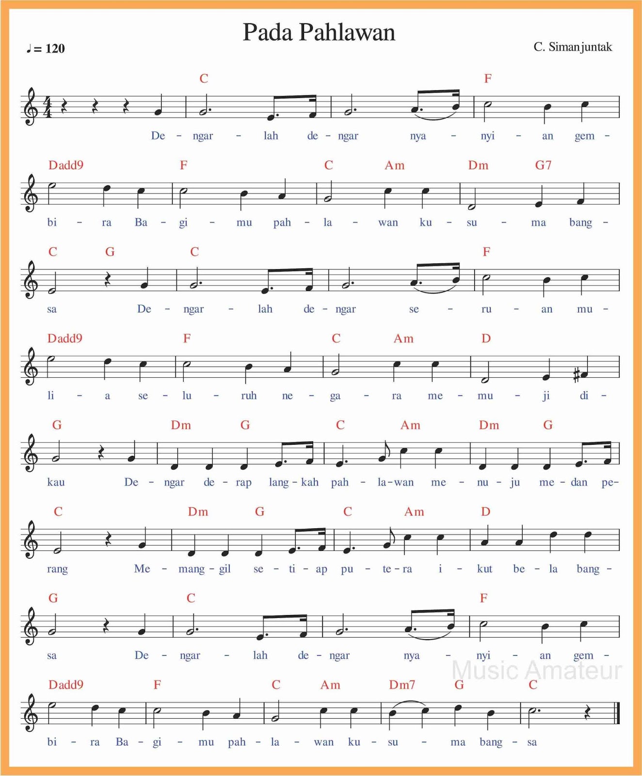 Not Angka Pianika Dan Lirik Lagu Padamu