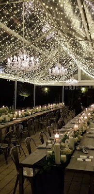 40" Chrystal Chandeliers & A Canopy of Mini-LED String Lights - The Foundry (Tent)