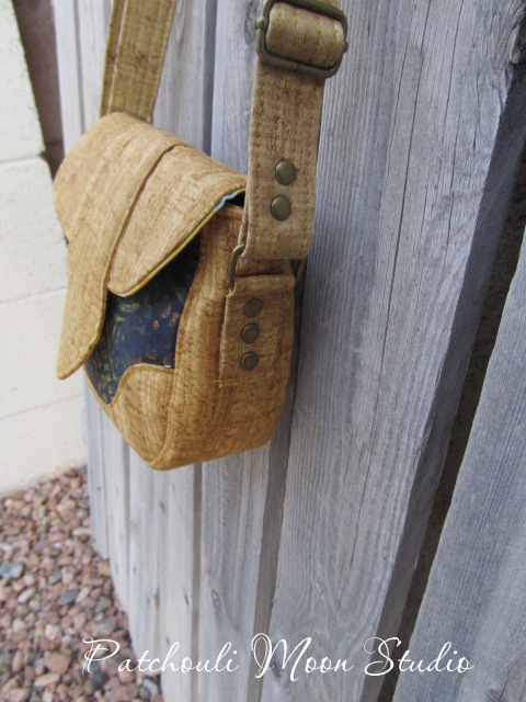 Patchouli Moon Studio~ Dollie Mini Cross Body Bag in Painted Fabric & Cork-Look Fabric