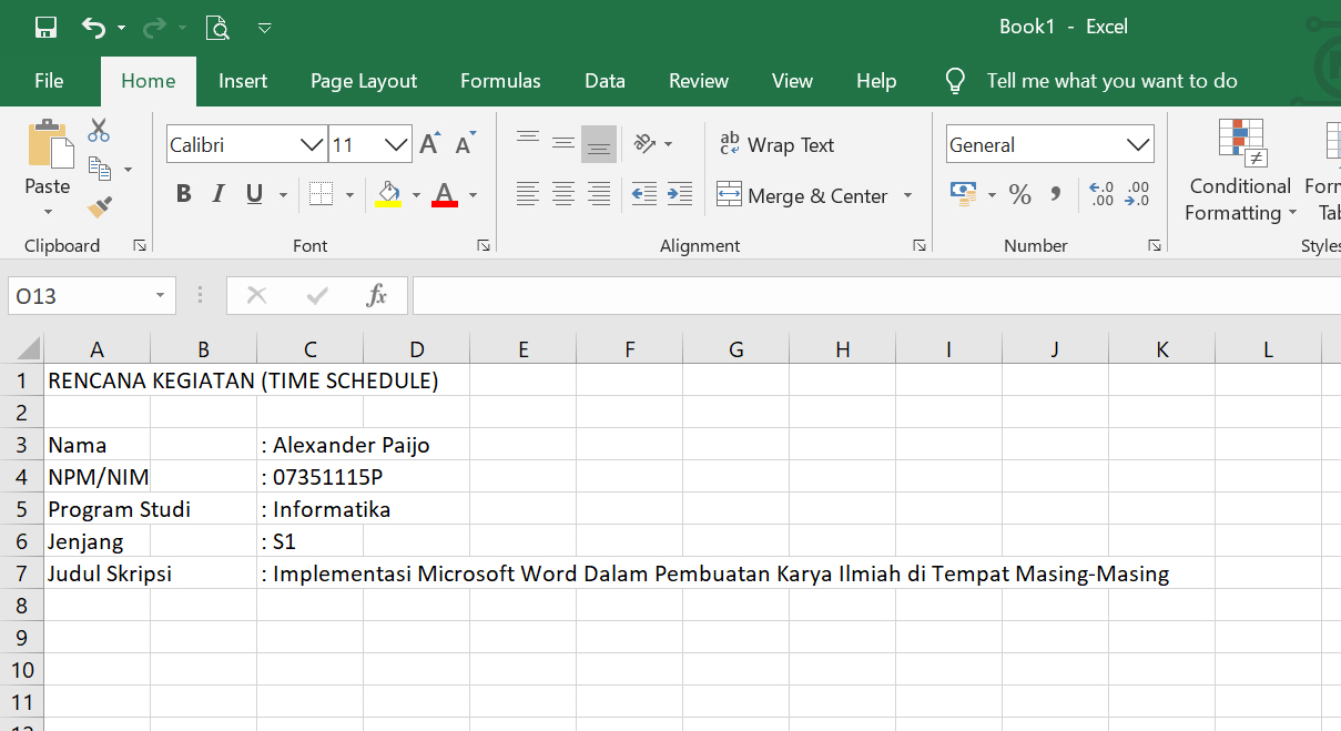Membuat Lembar Rencana Kegiatan Time Schedule Penelitian Skripsi Menggunakan Excel Tutup Kurung