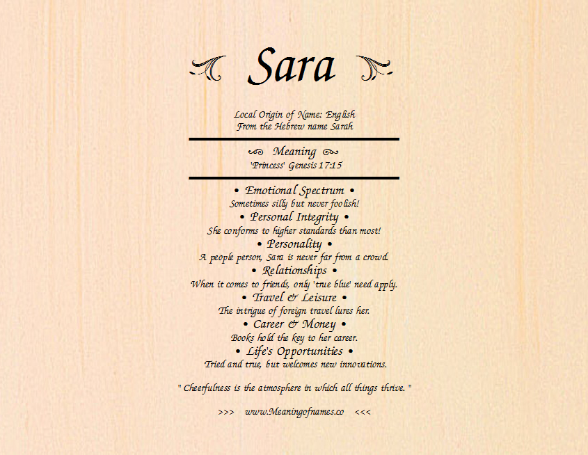Sara - Meaning of Name