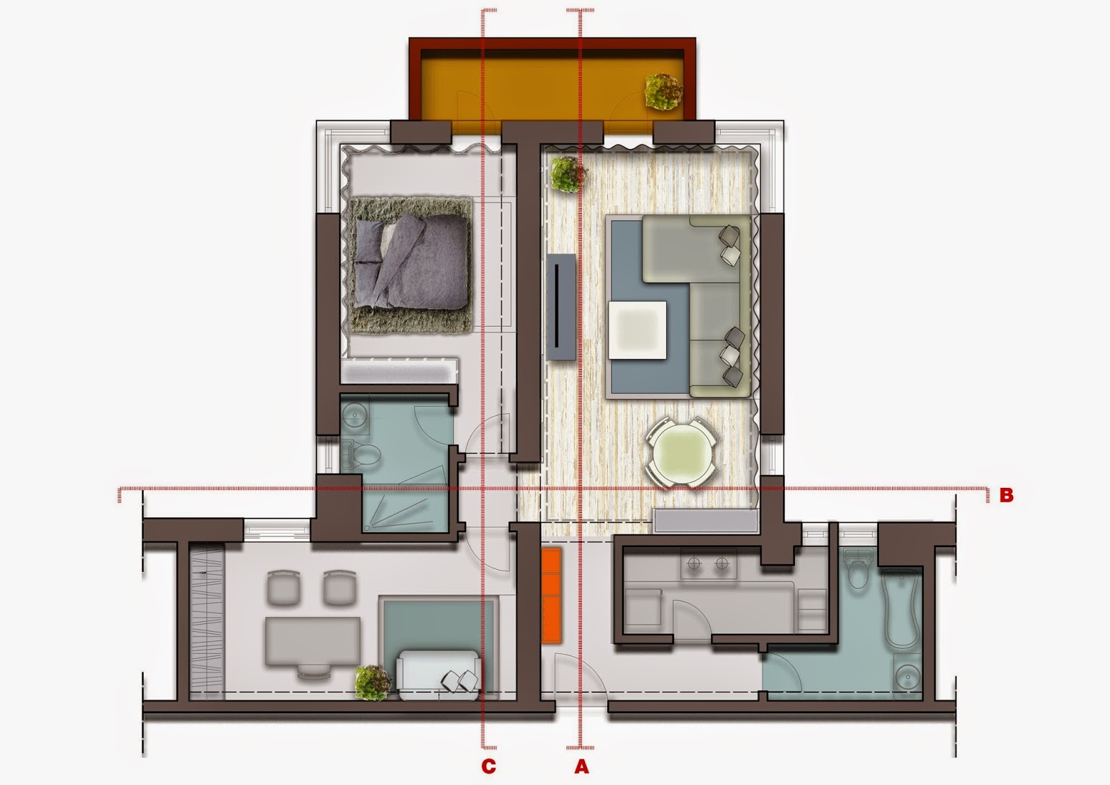 نموذج تصميم شقة سكنية مساحة 100 متر بالرسومات الهندسية والصور