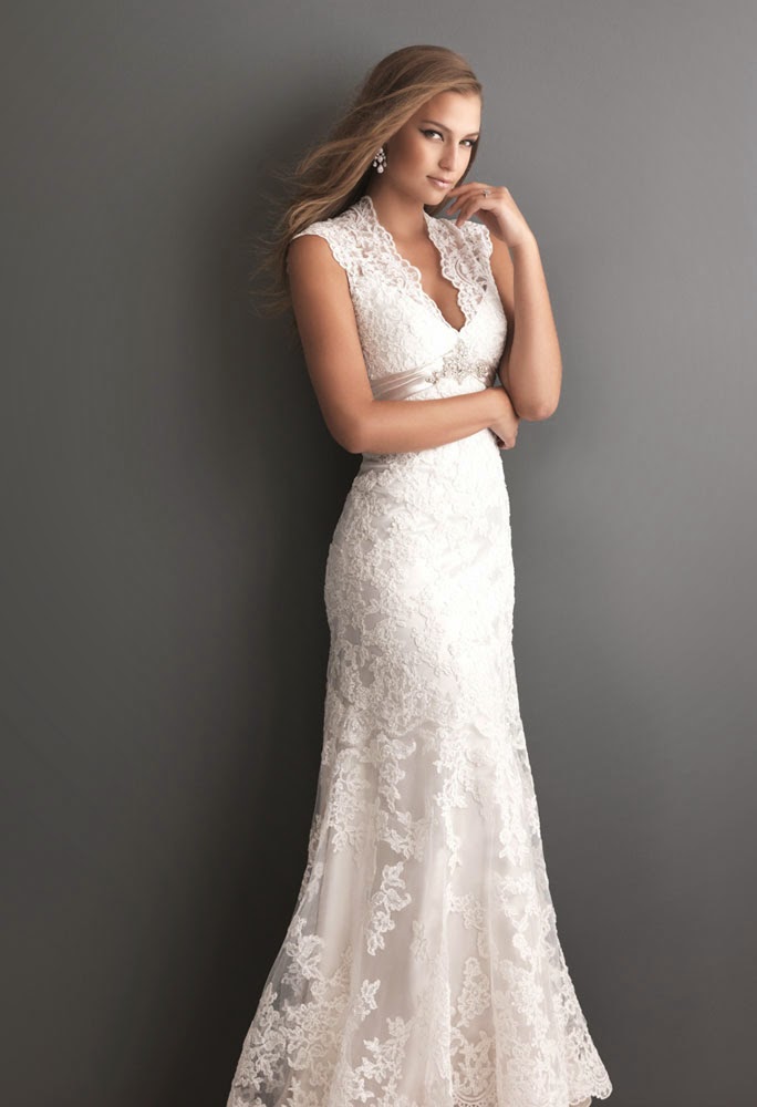 Allure Long Wedding Dresses with Cap Sleeves 2014 Design