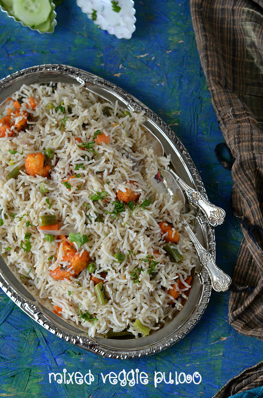 Vegetable Pulao/Simple Lunch with Vegetable Pulao,Roti,Dal and Soya