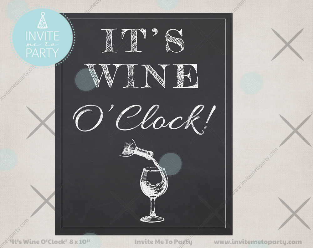 Invite Me To Party It's Wine O'Clock Print Wine Wall Art Wine