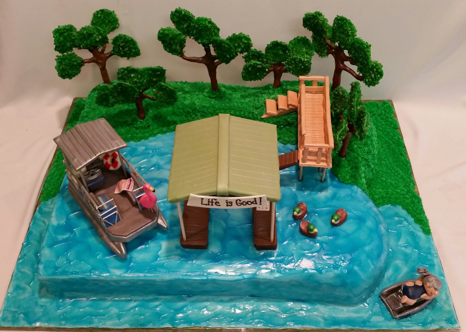 MyMoniCakes: Moon lake replica cake with pontoon boat and 