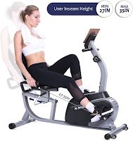 MaxKare Recumbent Bike, adjustable for inseam range 27 – 35” / user height range 4ft 8” - 6ft 5” tall