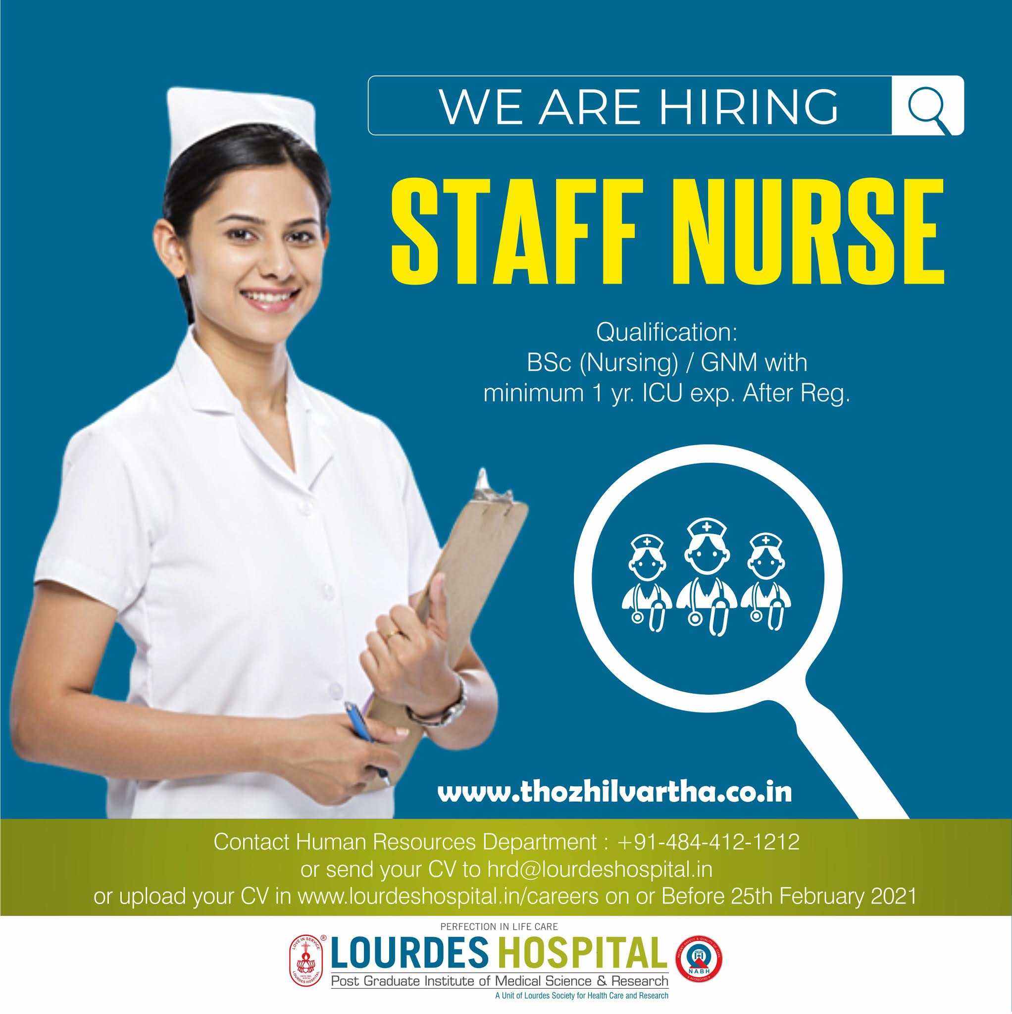 LOURDES HOSPITAL ERNAKULAM HIRING STAFF NURSES 2021 Thozhilvartha.co