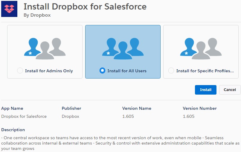 Install Dropbox for Salesforce