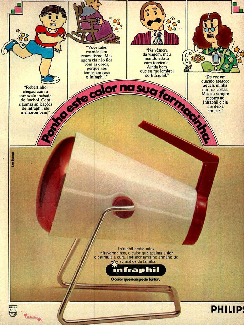 Propaganda da Philips apresentando nos anos 70 um produto para acabar com torções e dores