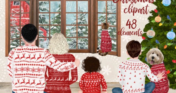 Download Free Christmas Family Clipart Mug Designs Graphic PSD Mockup Template