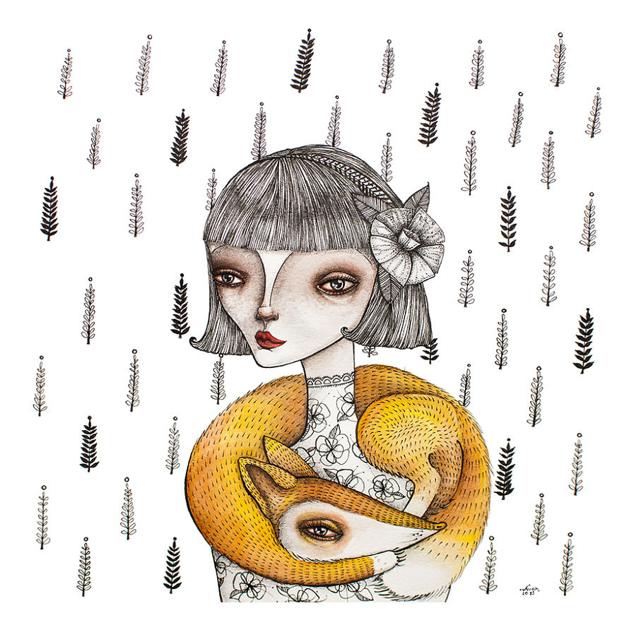 animal watercolor and ink paintings by Norvile Dovidonyte art crafts