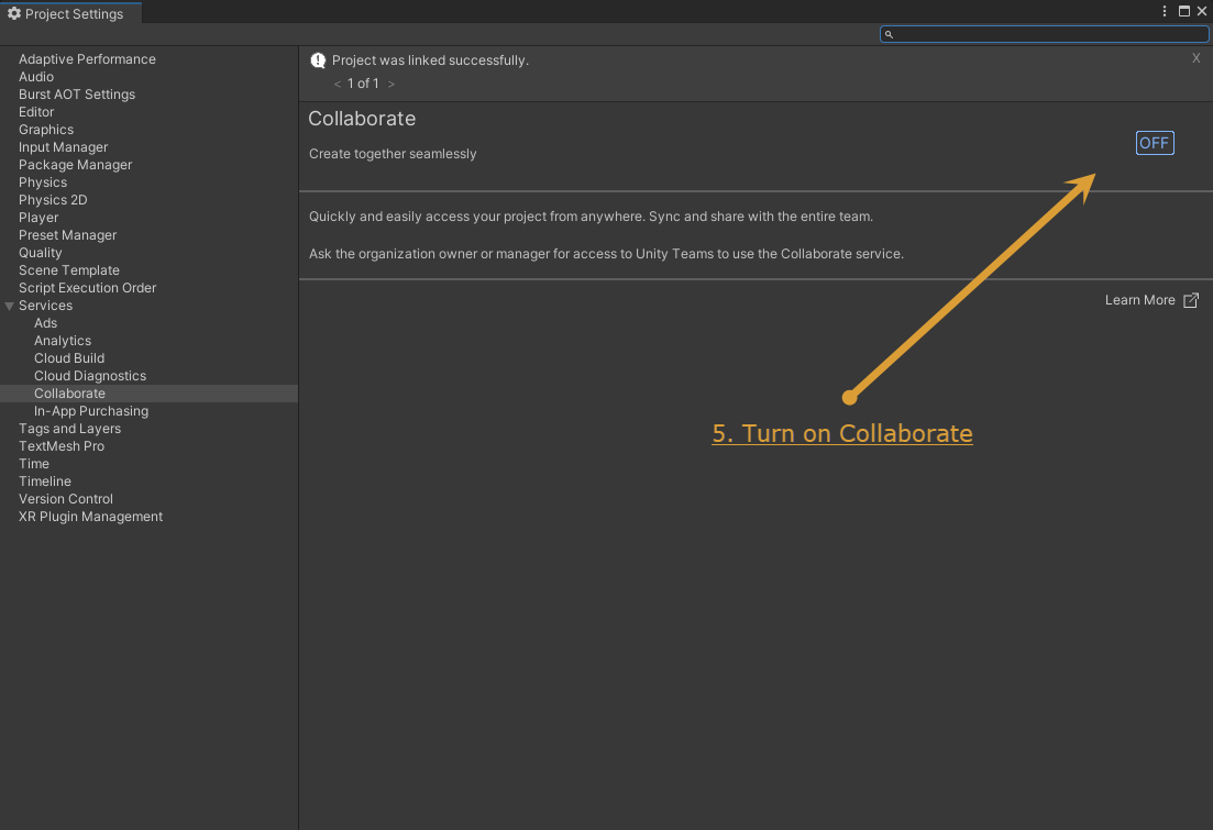 How to enable Unity Collaborate