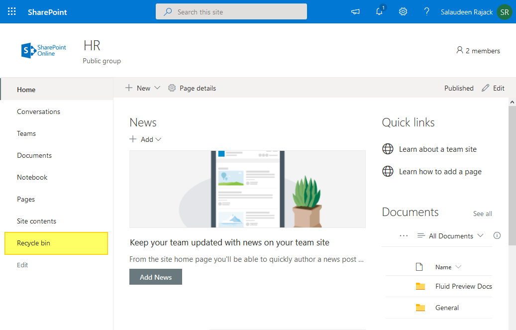 SharePoint Online Hide Recycle Bin from Quick Launch SharePoint Diary