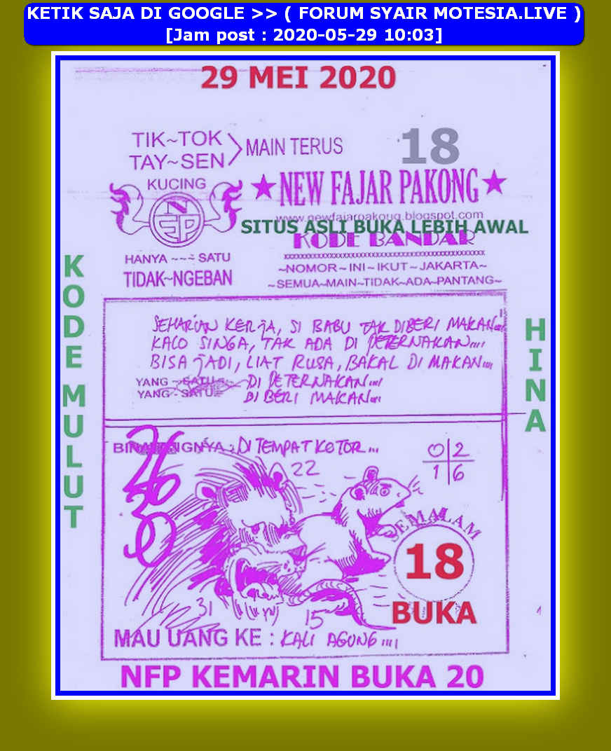 Kode Syair Hongkong 29 Mei 2020 Forum Syair Togel Hongkong Singapura Sydney