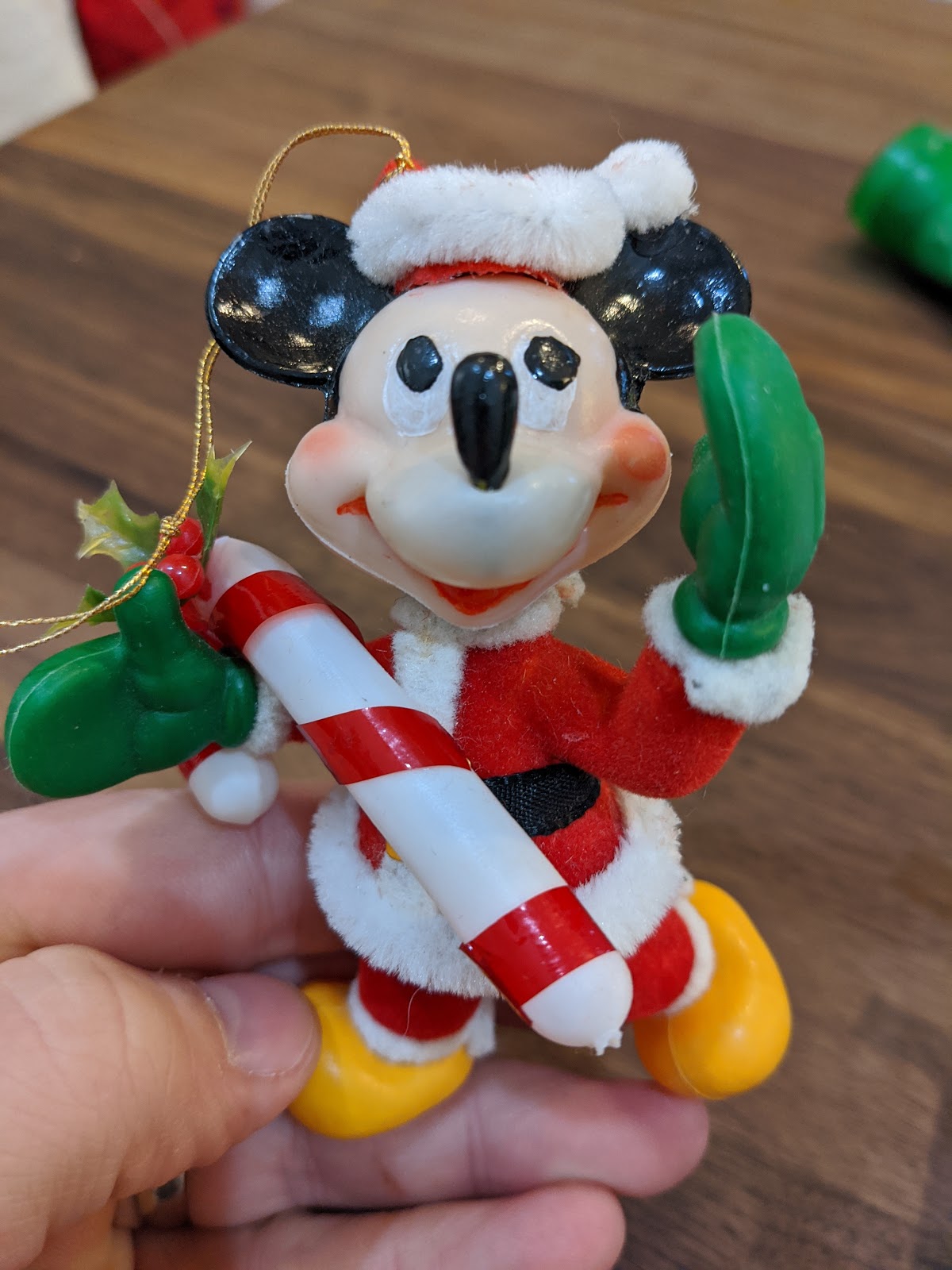 Vintage Santa Mickey Mouse Christmas Ornament With Candy Cane