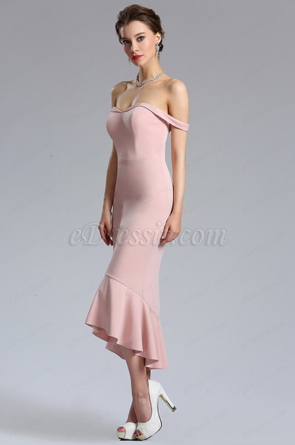 eDressit Rose Pink Off Shoulder Tea Length Prom Dress