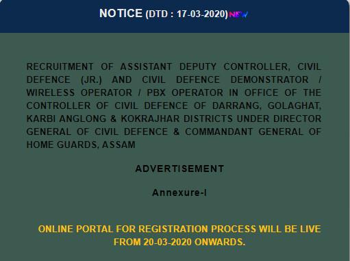Assam Civil Defence Recruitment 2020- Apply for 34 ADC, Demonstrator/ Wireless Operator/ Pbx Operator