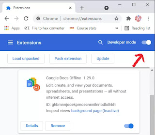 Turning on dev mode in Chrome extensions