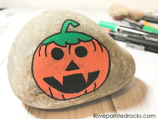 Completed halloween pumpkin rock stone