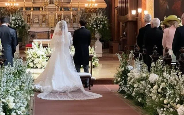 Princess Maria Anunciata wore the Habsburg Fringe Tiara and a bridal gown by Valentino