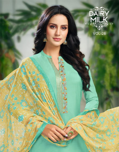 Angroop plus dairy milk vol 28 Churidar dress material