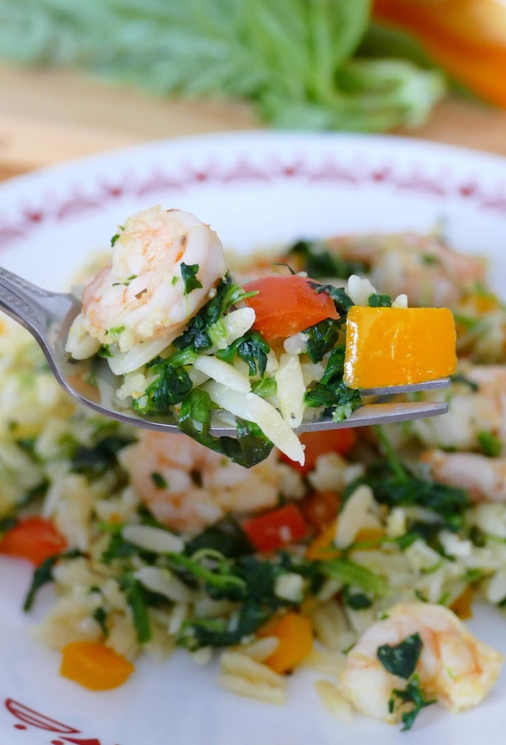 Shrimp Parmesan Orzo with Spinach and Bell Pepper Recipe