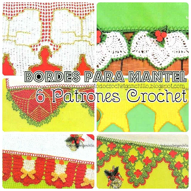 6 patrones de puntillas crochet para mantel con motivo navideño
