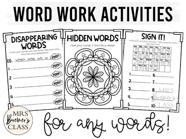 Word work activities for ANY words! Word work is an essential part of language learning in the primary grades. Make word work FUN while LEARNING takes place! There are seventeen different word work activities included in this pack. They can be used for absolutely ANY word learning! Perfect for literacy centers or sub plans. A must have for Kindergarten- Third Grade! #wordwork #wordworkactivities #spelling #1stgrade #2ndgrade #kindergarten