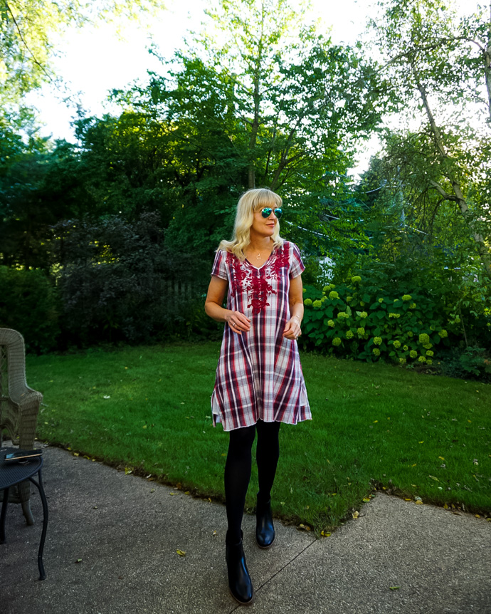 boho embroidered plaid dress