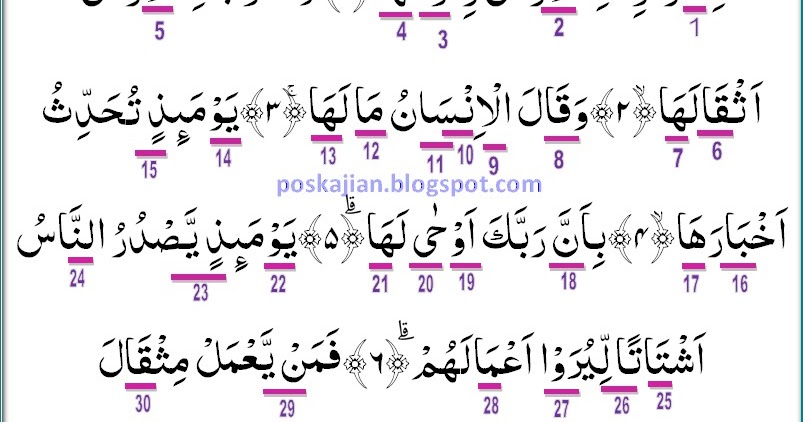 Hukum Tajwid Surat Al Zalzalah Ayat 1 8 Lengkap Dengan