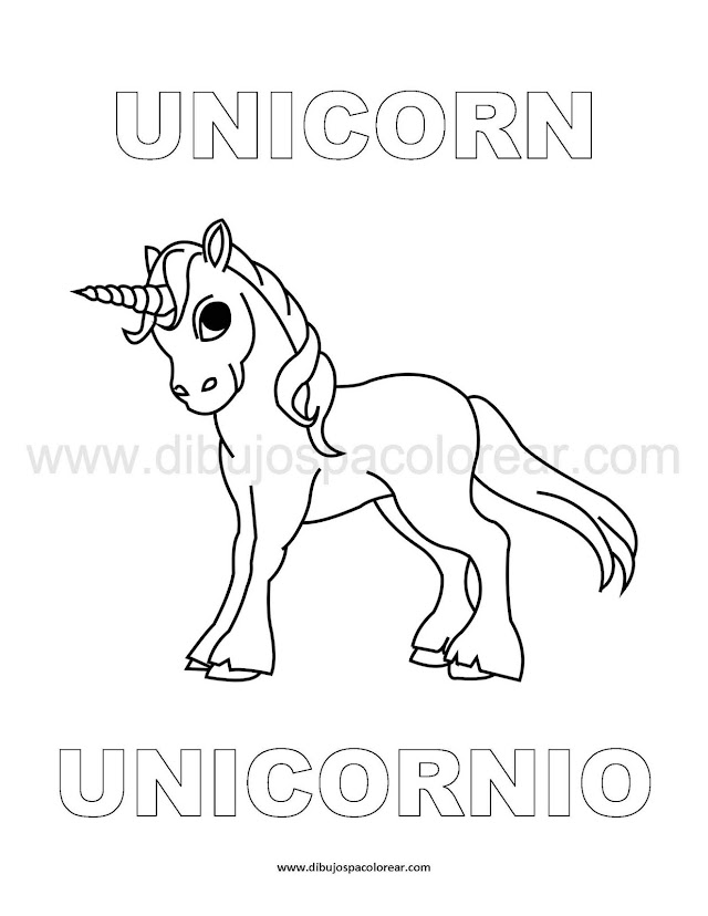 Dibujos Inglés - Español con U: Unicornio - Unicorn
