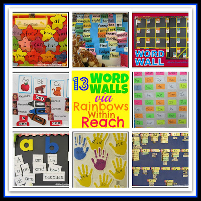 Word Walls in Elementary School: Sight Word Presentation on Bulletin Boards Round-up via RainbowsWithinReach